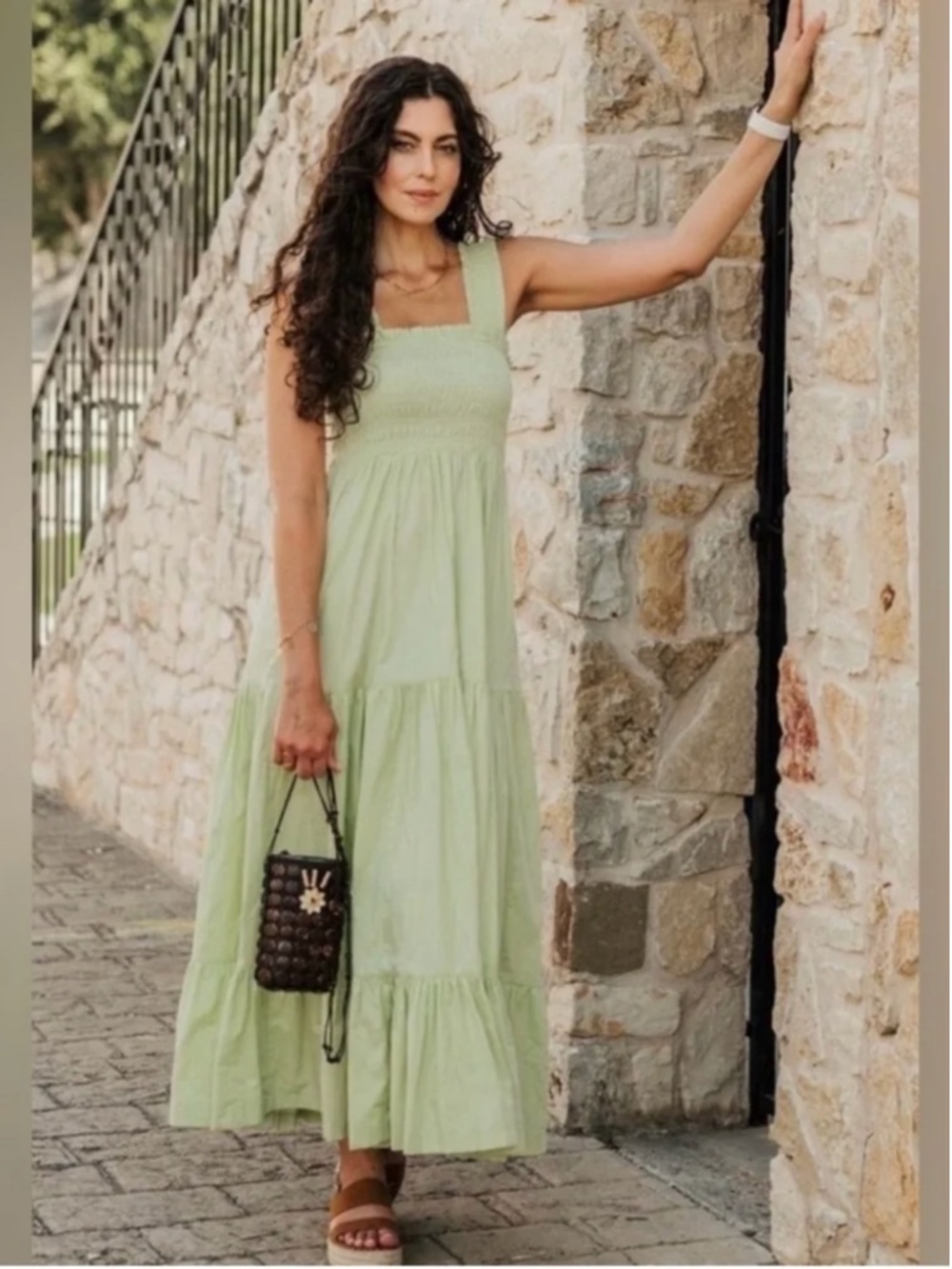 Abercrombie & Fitch Light Green Smocked Sleeveless Tiered Maxi Dress Size Medium